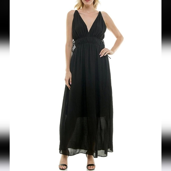 Taylor Womens Black Side Slit Maxi Dress Size 12